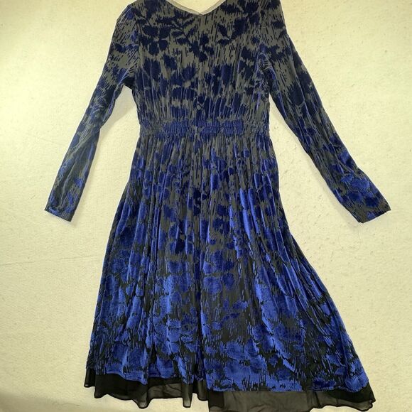 Velvet Burnout Midi Dress Women’s Sz Small Sheer LS Empire Waist Whimsigoth Goth - Picture 9 of 12